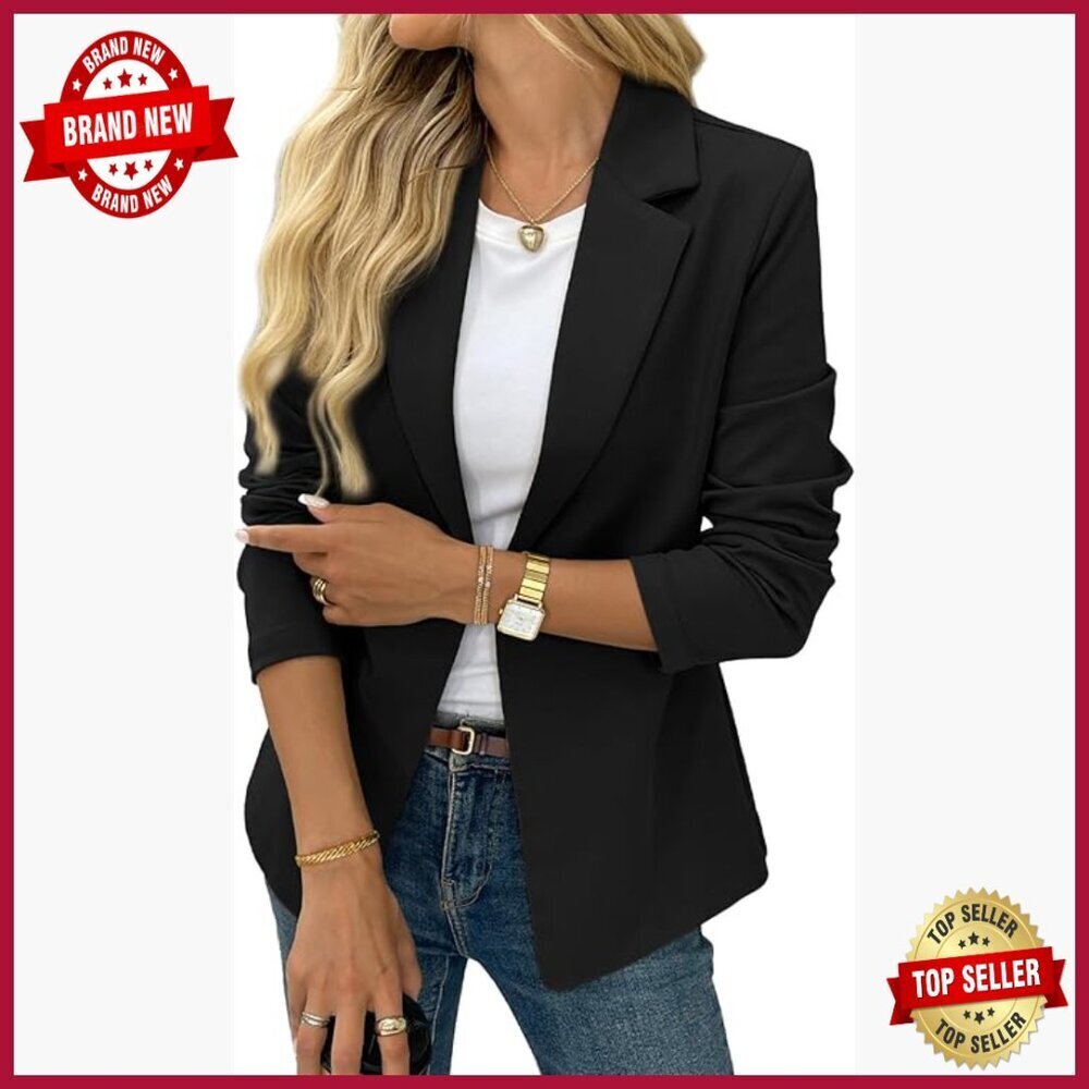 Stretchy Knit Blazer, Open Front, Long Sleeve, Business Casual Office Jacket